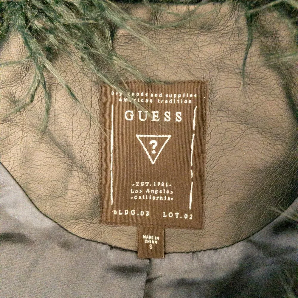 Guess Faux Fur Long Vest Green Fluffy Sleeveless Layering Jacket Size Small - Picture 4 of 4